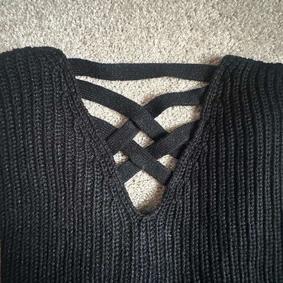 Aeropostale Black V-Neck Sweater with Crisscross Back - Picture 2 of 3